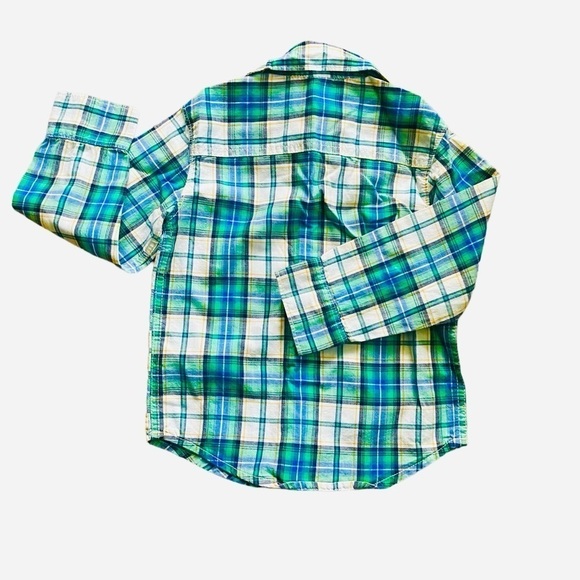 Carter’s casual plaid green white cotton shirt buttons down, long sleeves Boy 3T - Picture 3 of 9